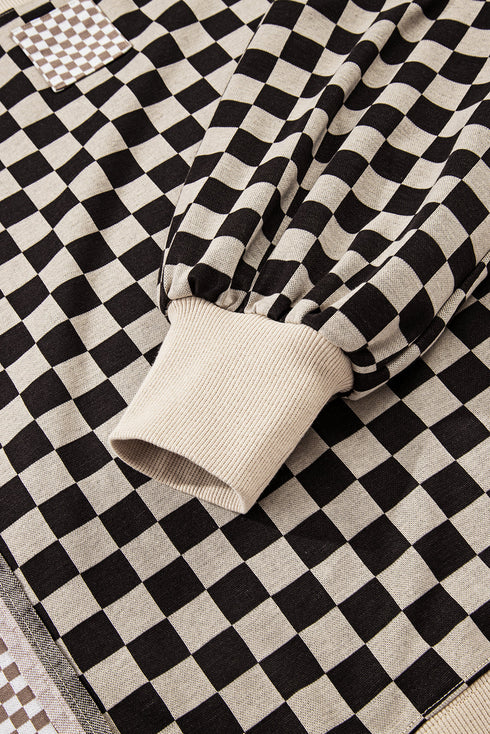 Mixed Checkered Patchwork Drop Shoulder High Low Top